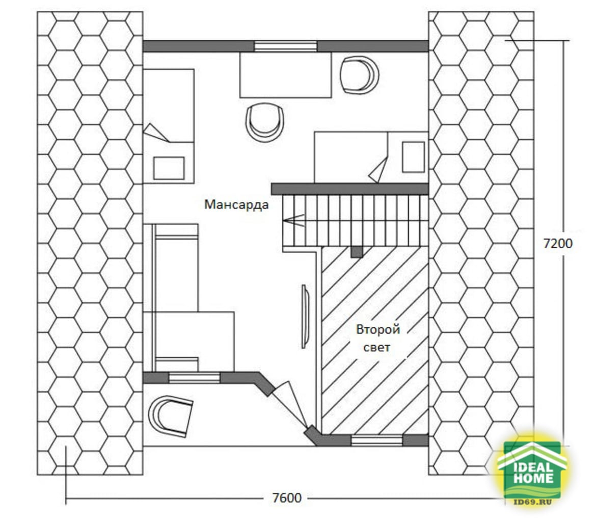 Дом Д-11-2эт 7,6х7,2 — проект строительной компании Идеальный дом